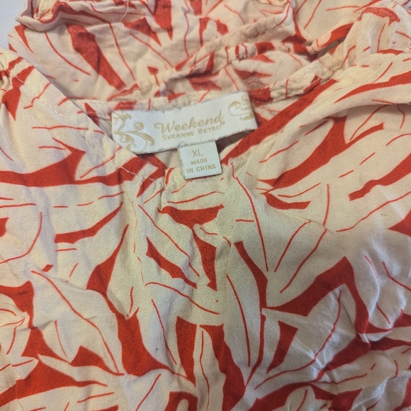 Red/white patterned lace trim sleeveless top XL Suzanne Betro - Picture 7 of 7